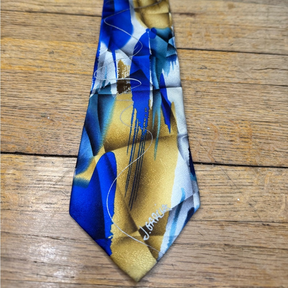 J. Garcia Scales Collector’s Edition Abstract Art Tie Blue Gold Silk